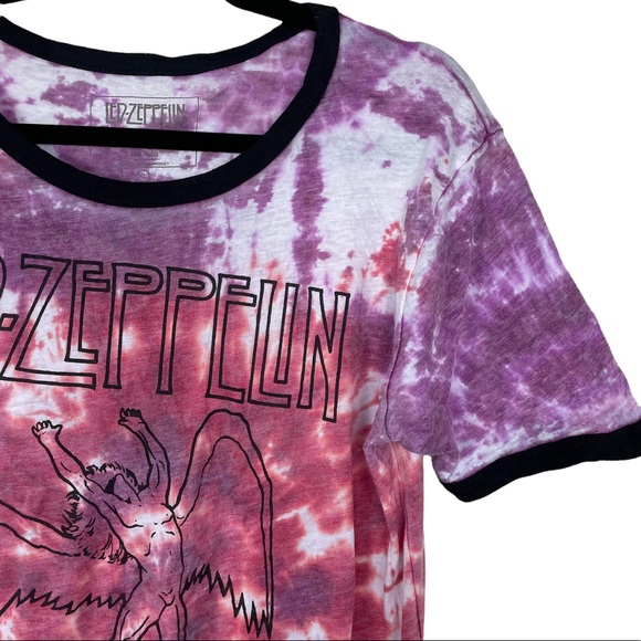 NWOT Led Zeppelin Tye-Dye Hippy Zoso Spell-out Graphic Ladies XL T-Shirt SS Pink - Picture 11 of 11